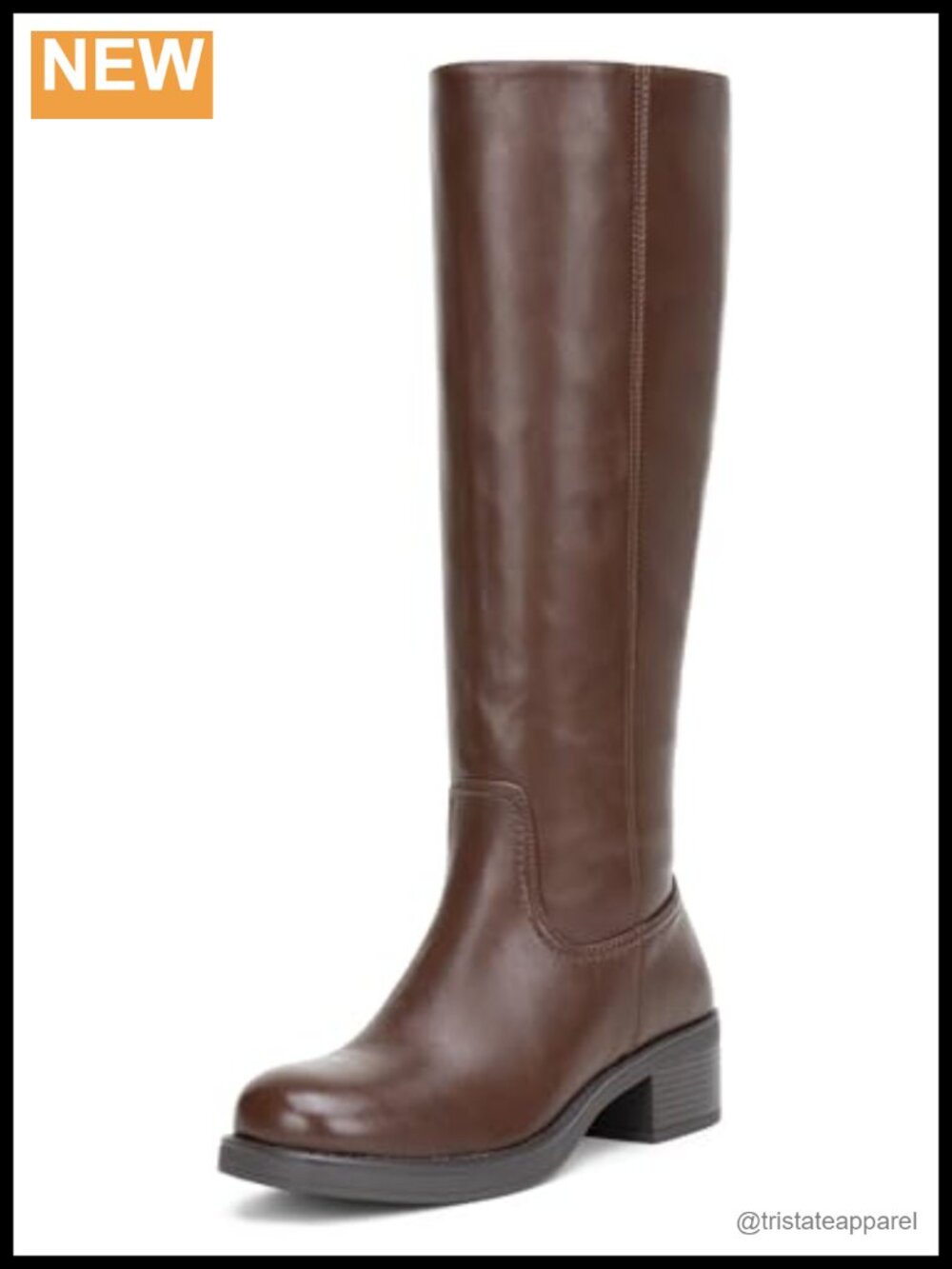 Women's Square Toe Knee High Chunky Heel Boots Side Zip Faux Leather